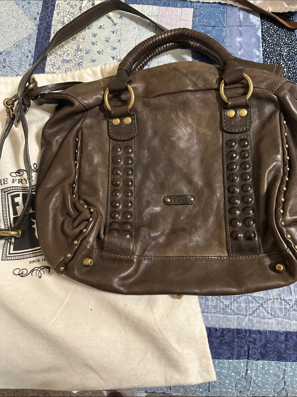 Frye Brown Leather Studded Satchel Shoulder Bag